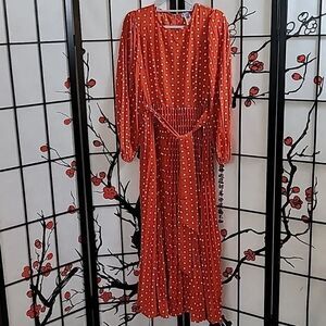 Eien Orange Polka Dot Full length Pleated Dress